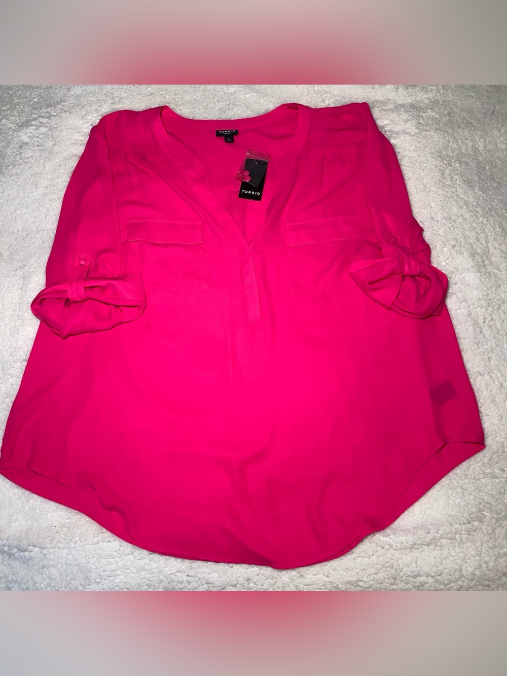torrid Hot Pink V-Neck Roll-Tab Blouse